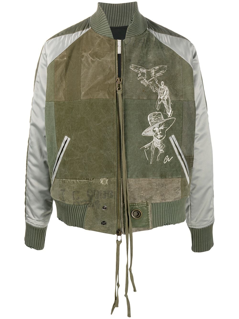 satin-panelled patchwork bomber jacket - 1