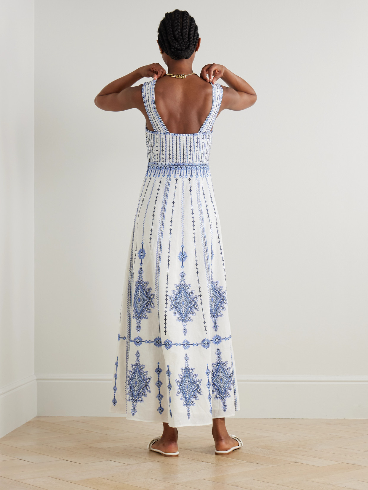 Nellie Embroidered Linen And Cotton-blend Maxi Dress - 3