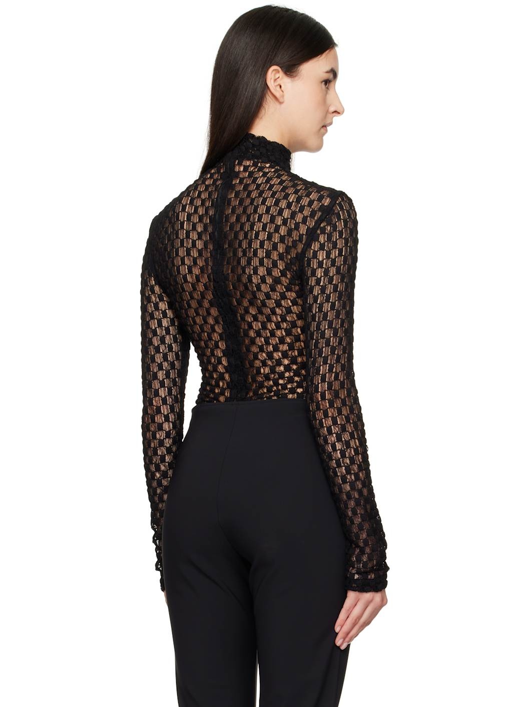 Black Geometrical Lace Blouse - 3