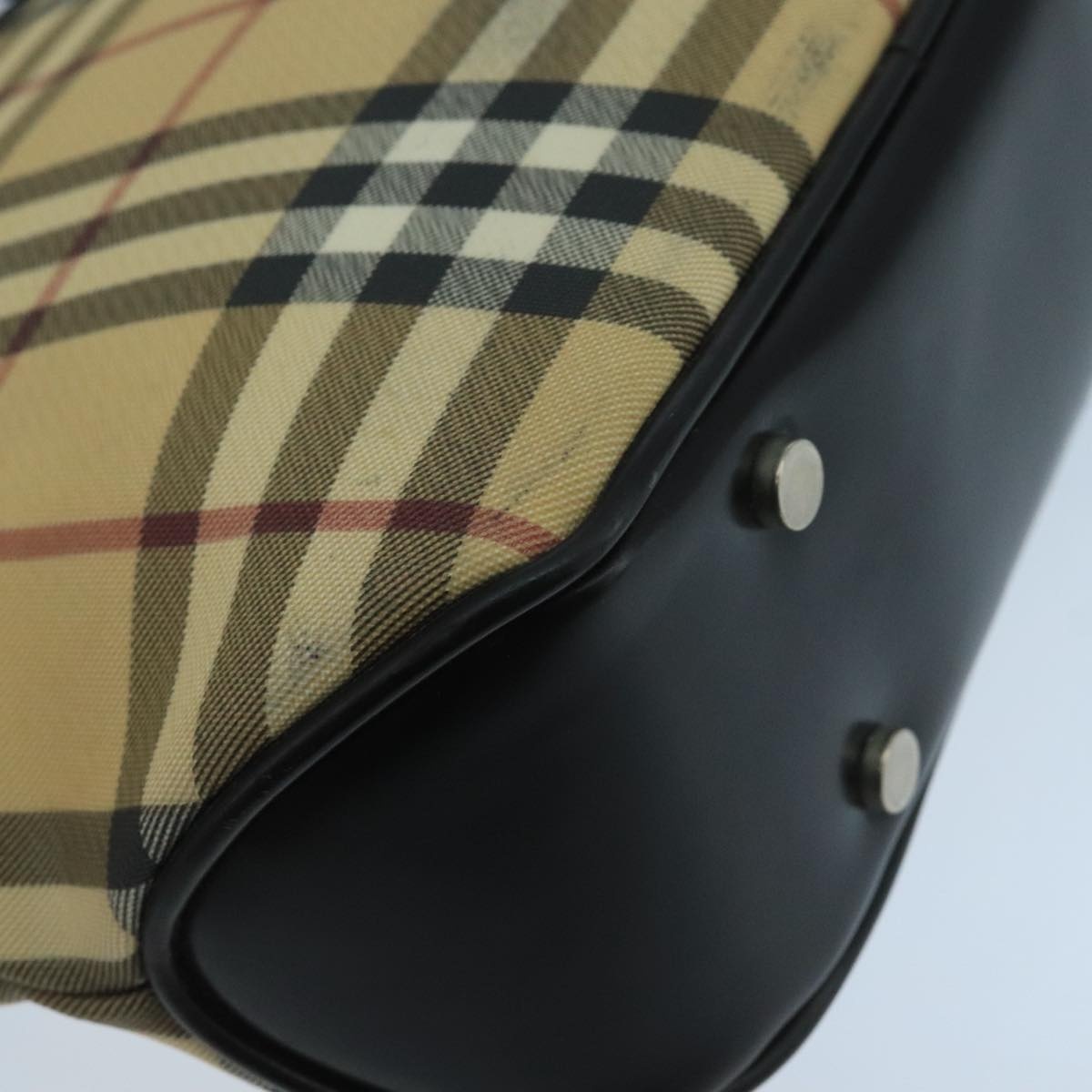 Burberry Nova Check Hand Bag Coated Canvas Beige Black Silver - 13