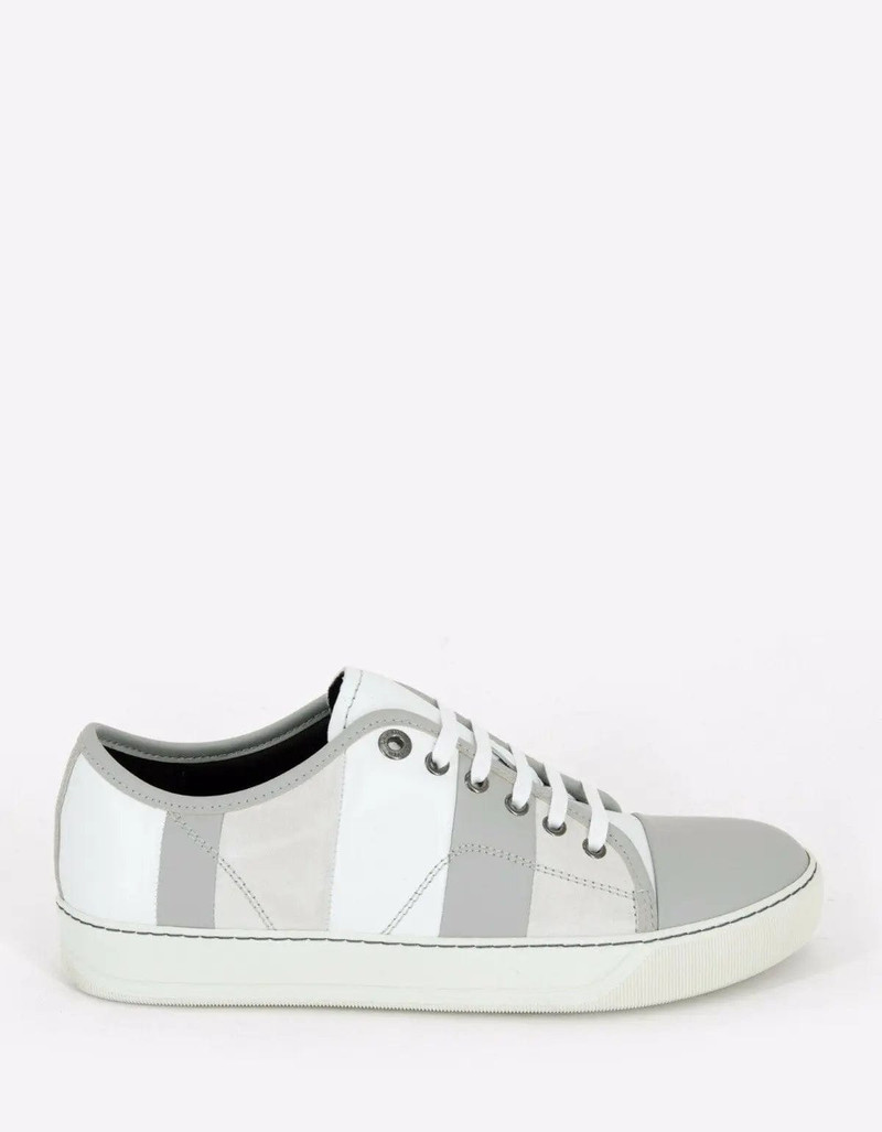 Lanvin Lanvin White Mixed Leather Striped Trainers outlook