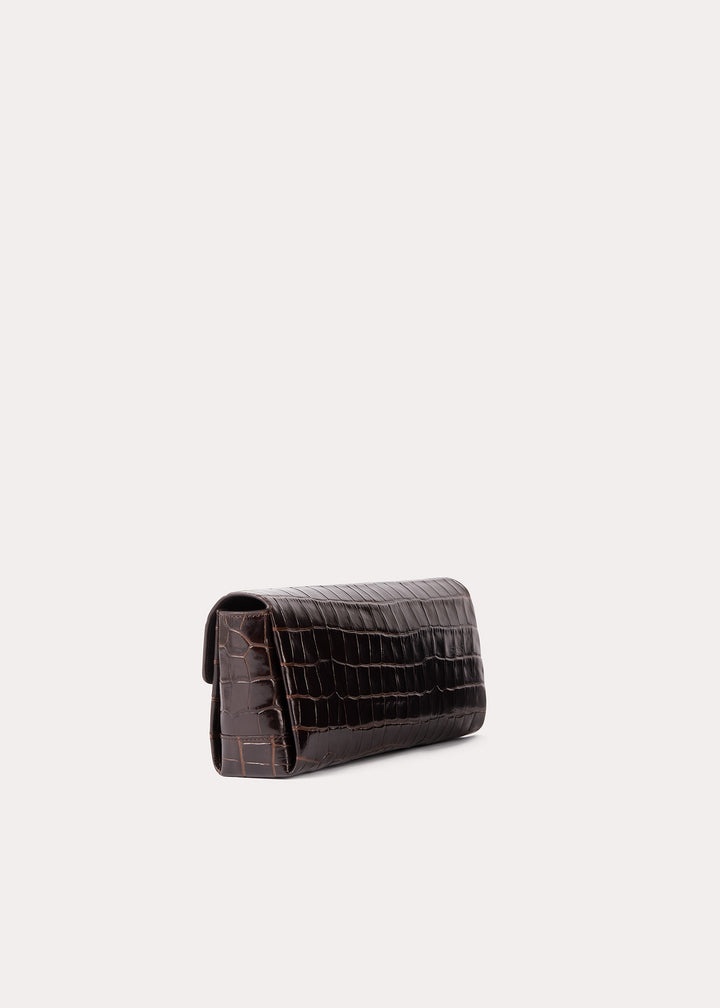 Soft T-clutch dark brown croco - 4