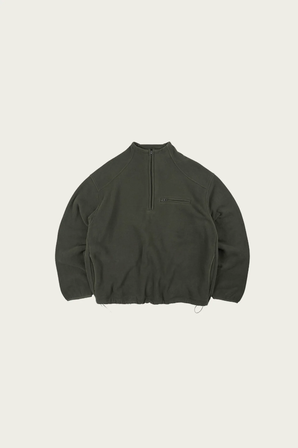 Mock Neck Fleece Anorak Parka - Dark Green - 1