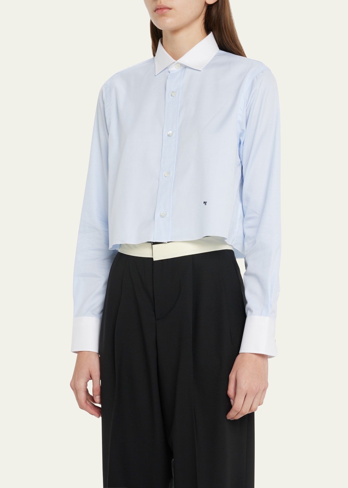 Cropped Shirt with Contrast Collar - 4