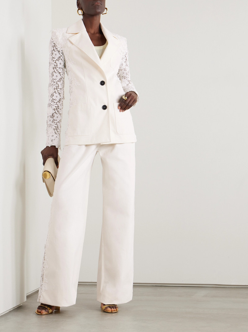Safiyaa Fredan Guipure Lace-trimmed Cotton-twill Wide-leg Pants outlook