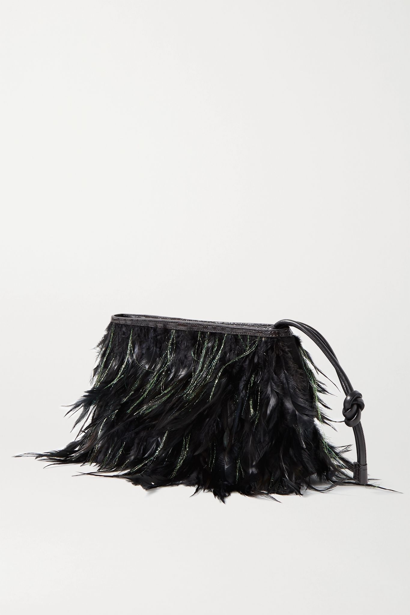 Feather-embellished croc-effect leather clutch - 4