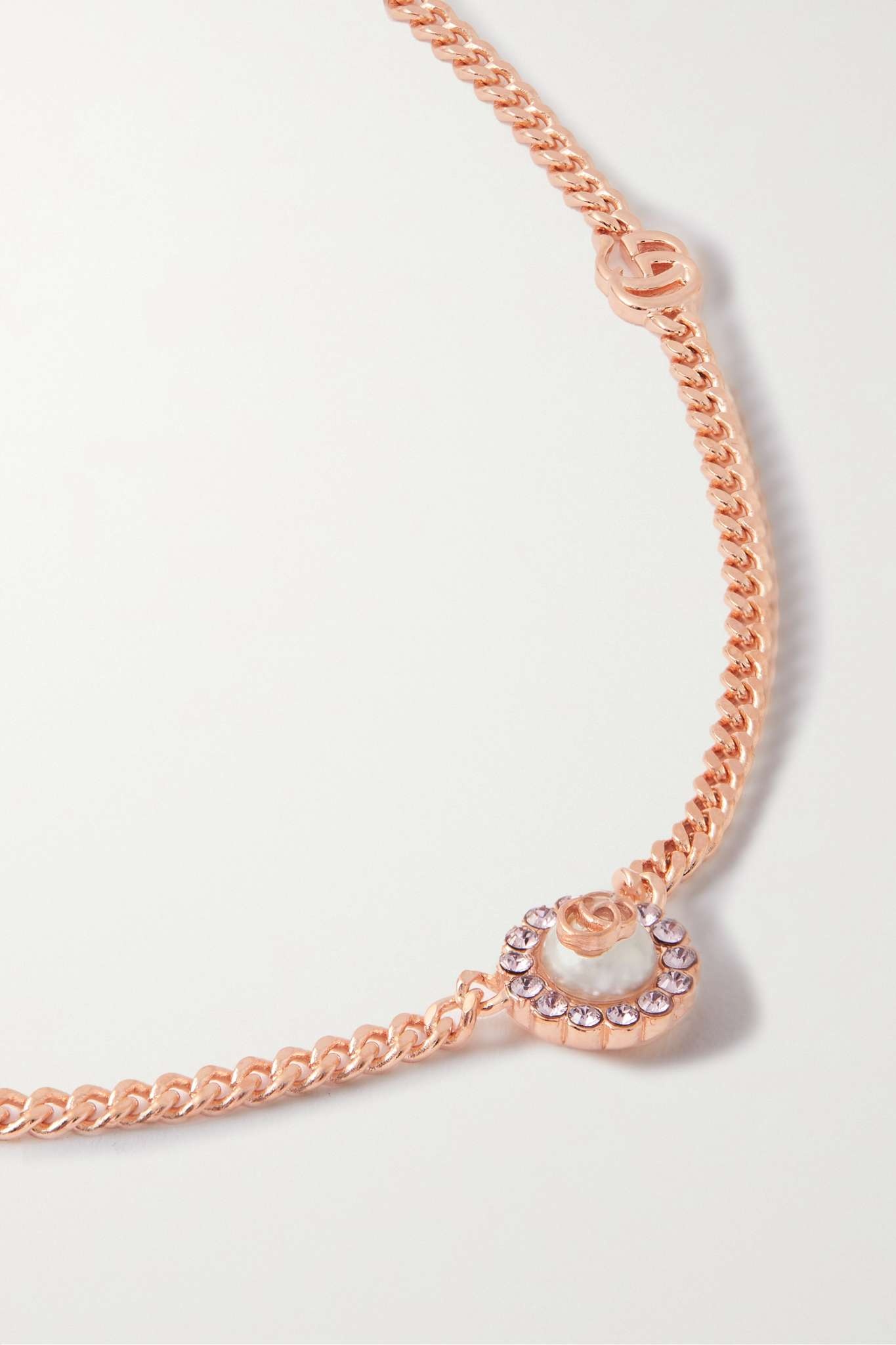 Rose gold-tone, crystal and faux pearl necklace - 4