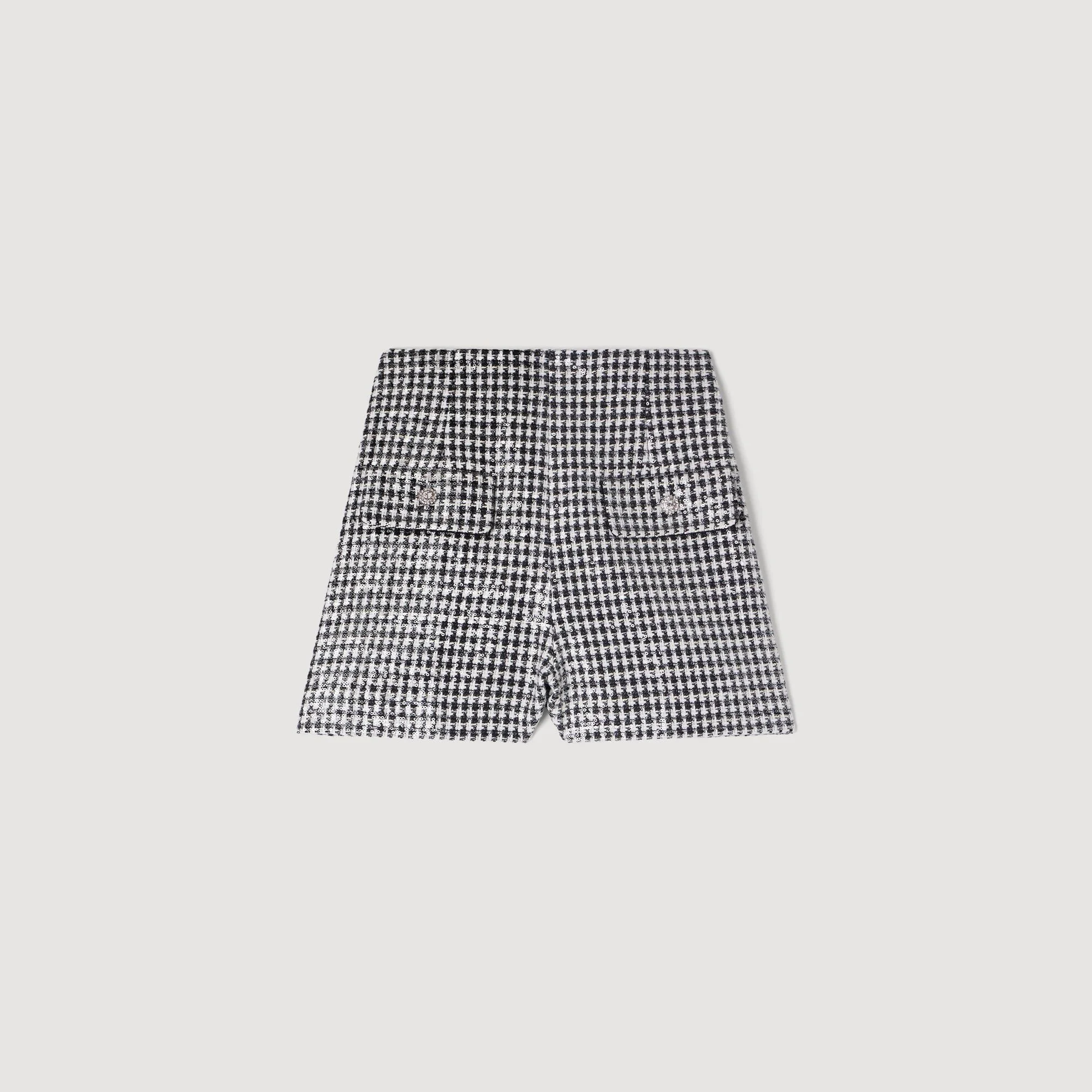 SEQUIN HOUNDSTOOTH TWEED SHORTS - 1