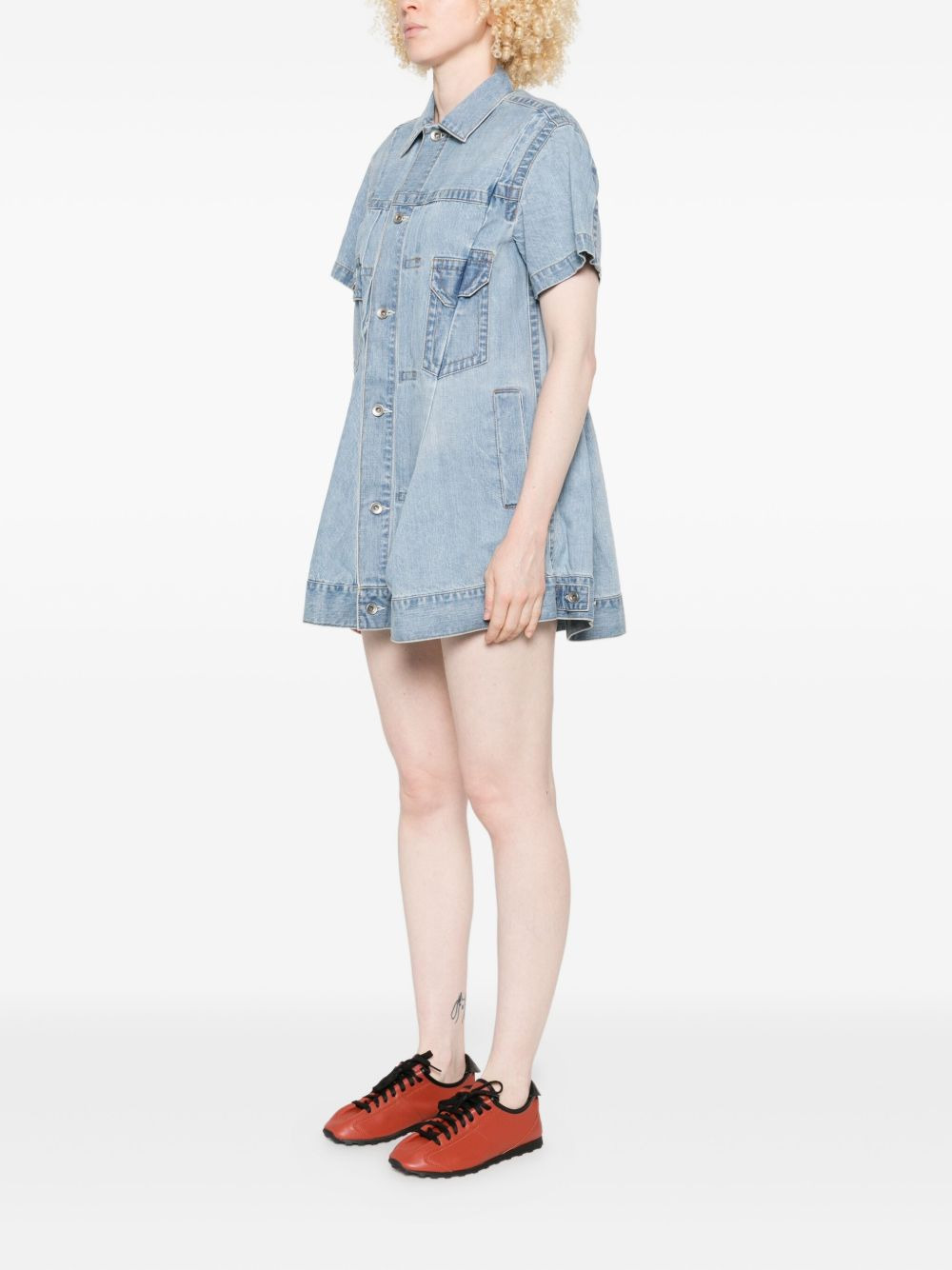 pleated denim mini shirt dress - 3