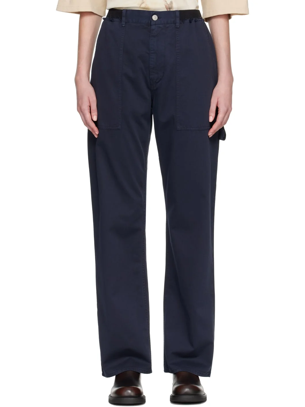 Navy Rib-Knit Waist Trousers - 1