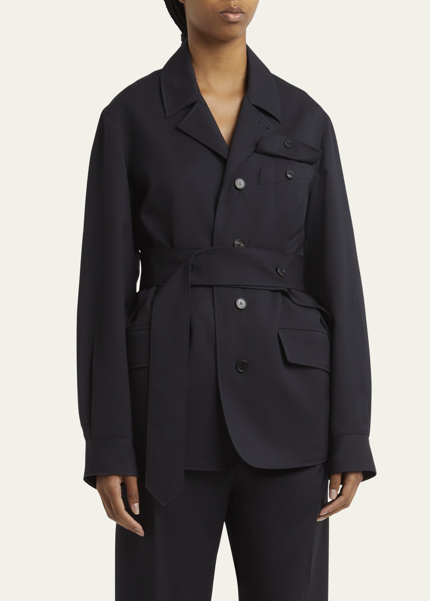 Travel Self-Tie Wool Gabardine Safari Jacket - 4