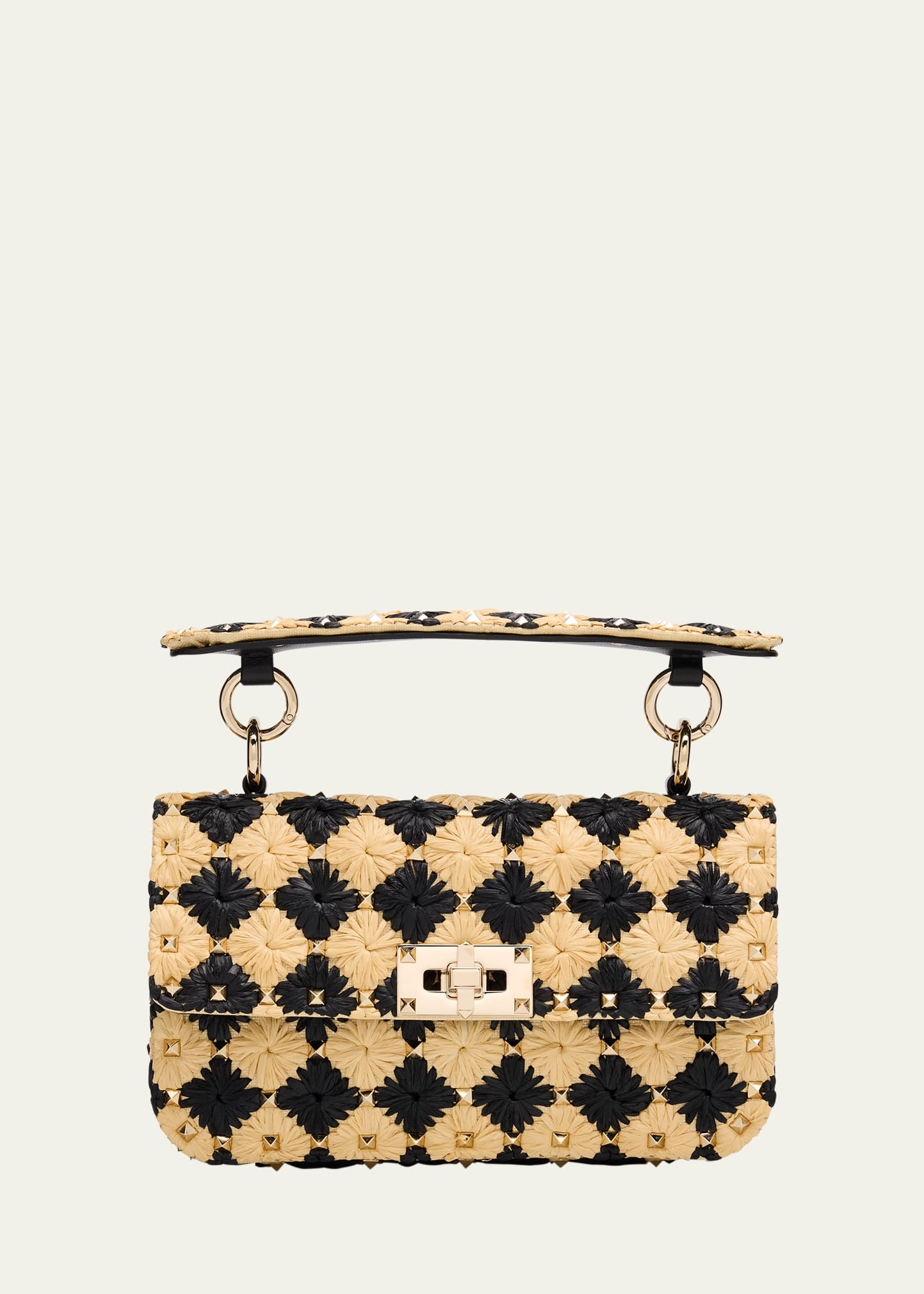 Rockstud Checkered Woven Shoulder Bag - 1