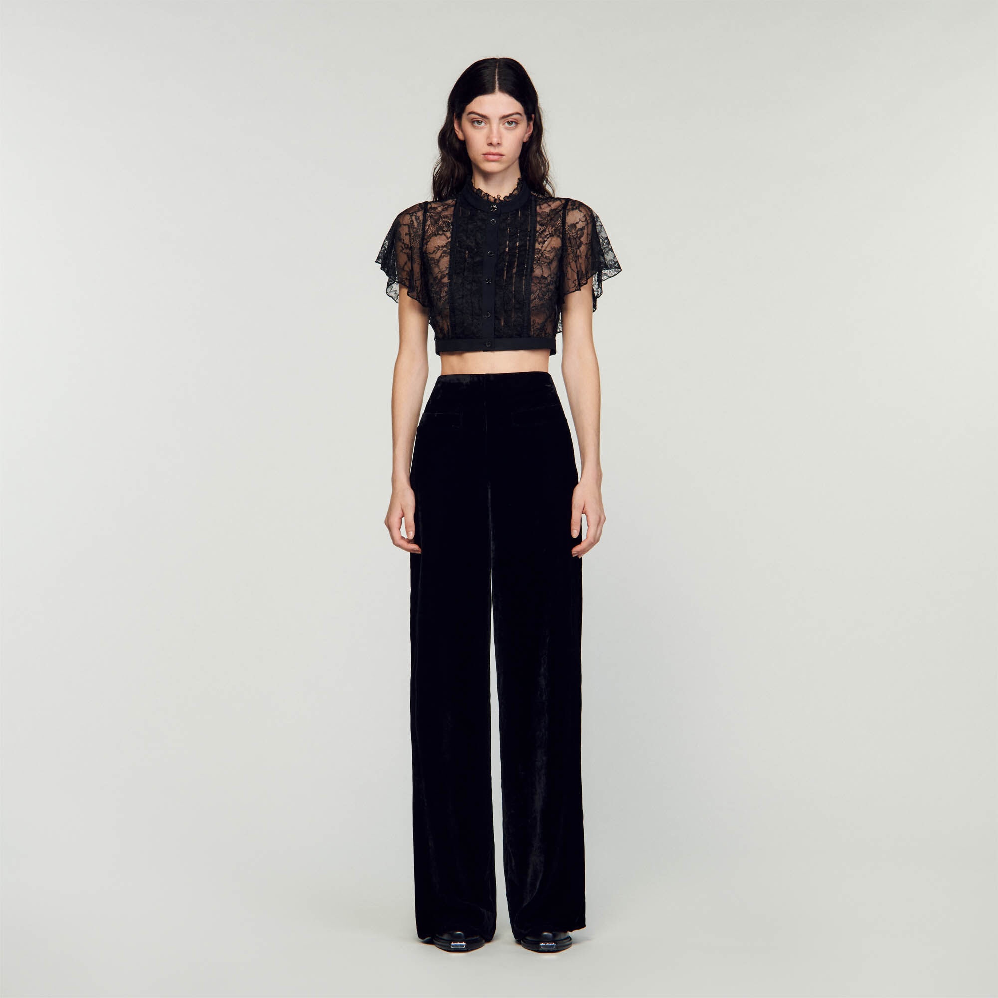 WIDE-LEG VELVET PANTS - 3