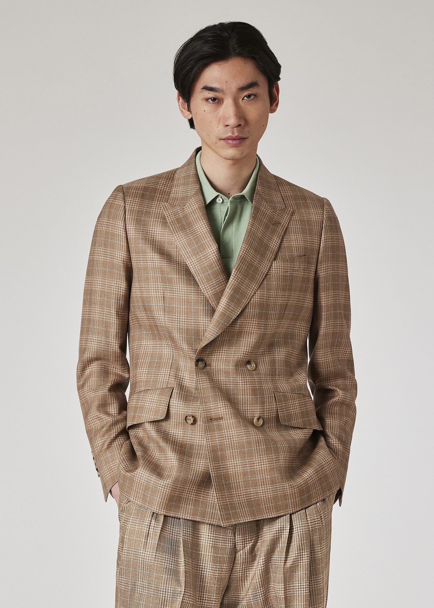 Light Brown Wool-Silk Check Suit - 2