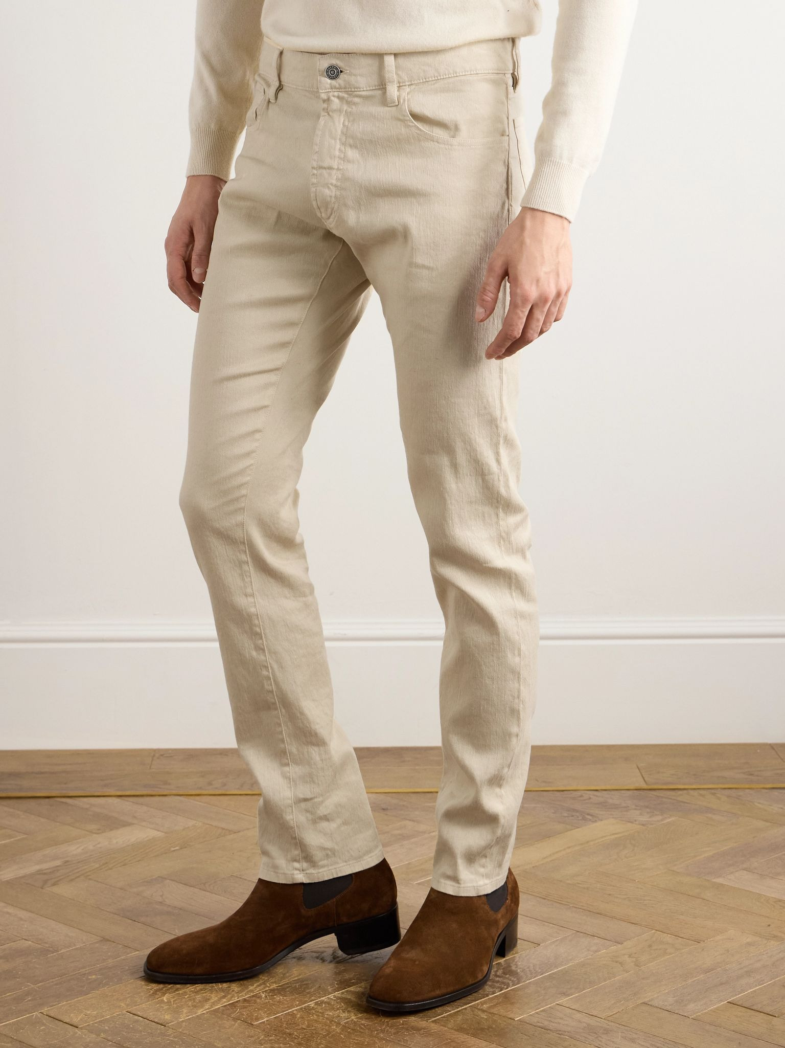 Slim-Leg Twill Trousers Neutral - 3