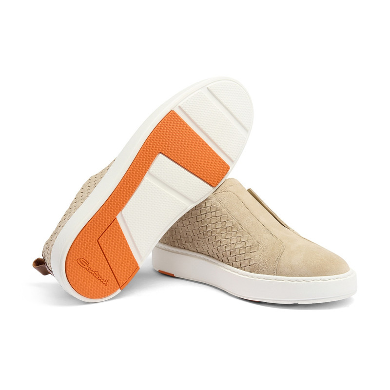 Men's beige woven suede slip-on sneaker 4