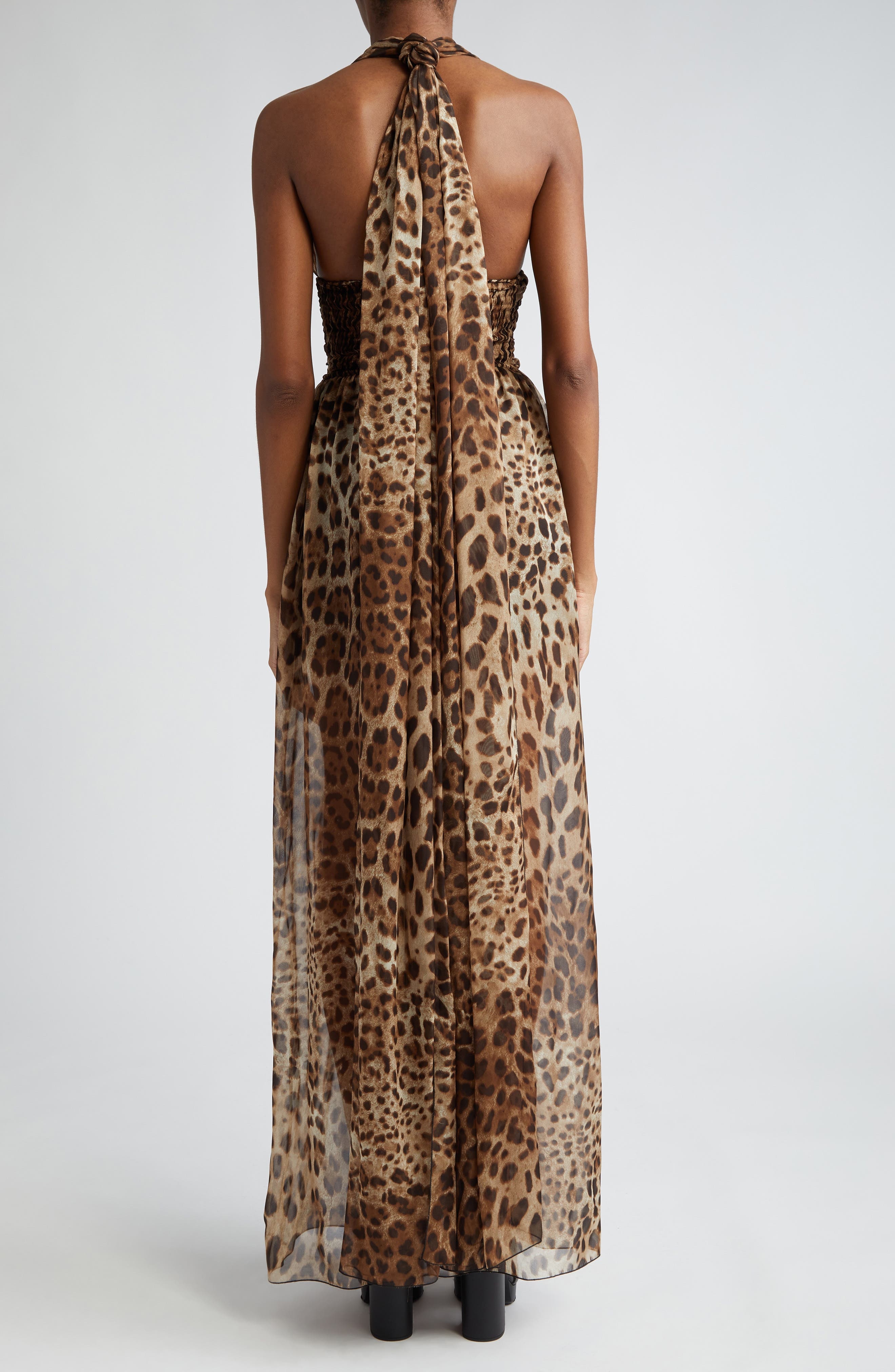 Leopard Print Silk Chiffon Halter Dress - 2