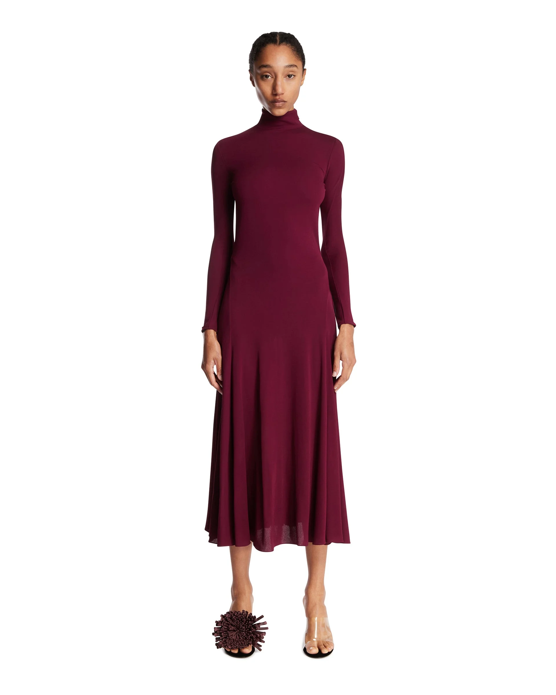 Burgundy Fluid Jersey Dress with Heart Detail - 1