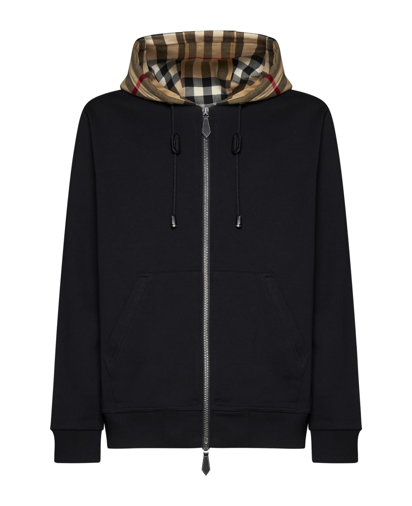 Check Detailed Zipped Drawstring Hoodie - 1