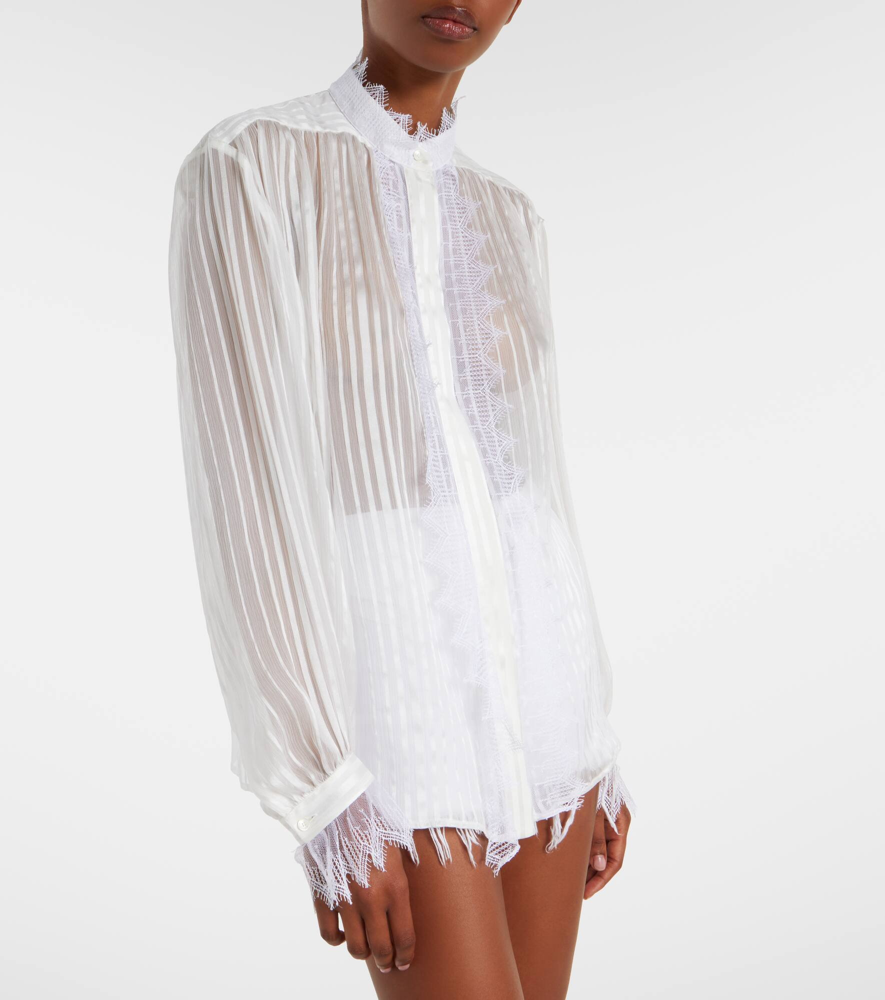 Gathered lace-trimmed silk blouse - 6