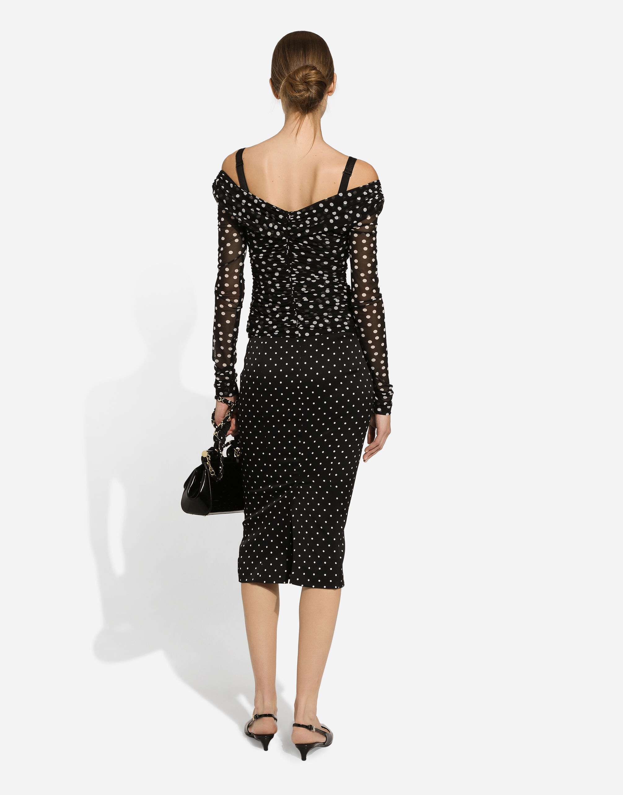 Charmeuse calf-length pencil skirt with polka-dot print - 3