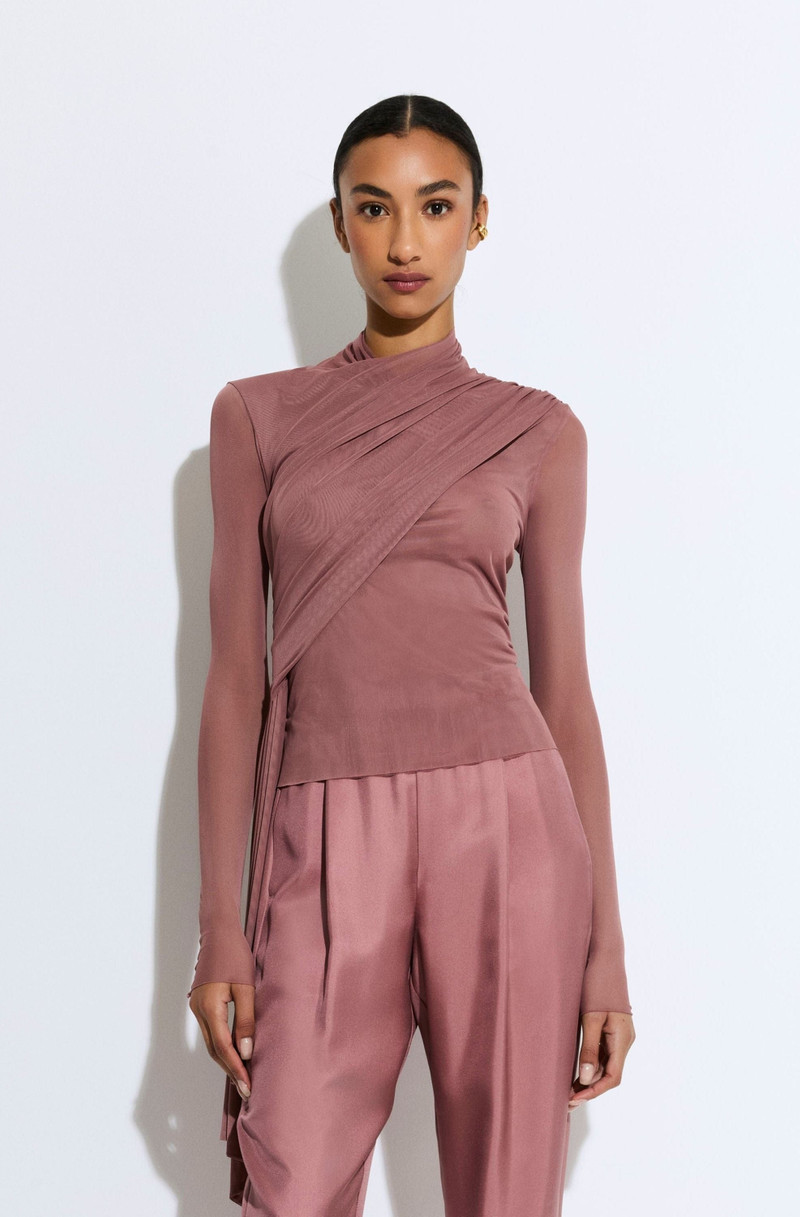 LAPOINTE Mesh Mock Neck Draped Top outlook