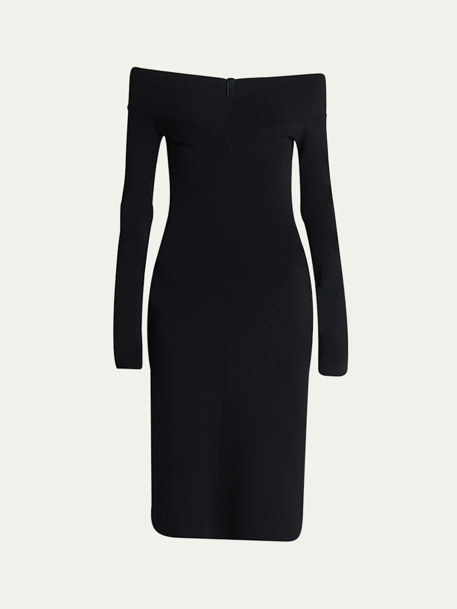 Off-the-Shoulder Compact Knit Midi Dress - 1