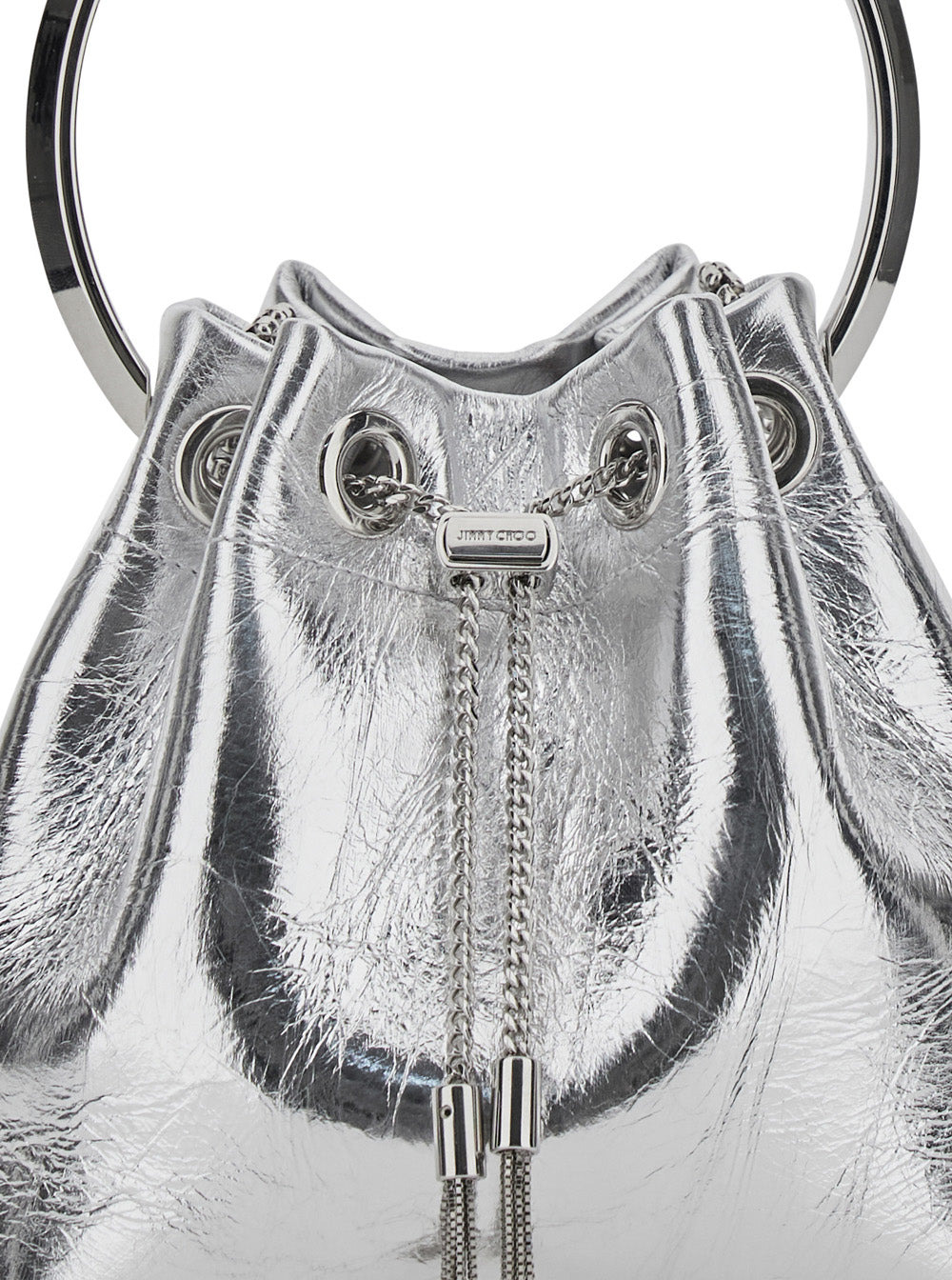 Jimmy Choo Women 'Bon Bon' Metallic Handbag With Metal Bracelet Handle And Chain-Link Shoulder Strap - 5