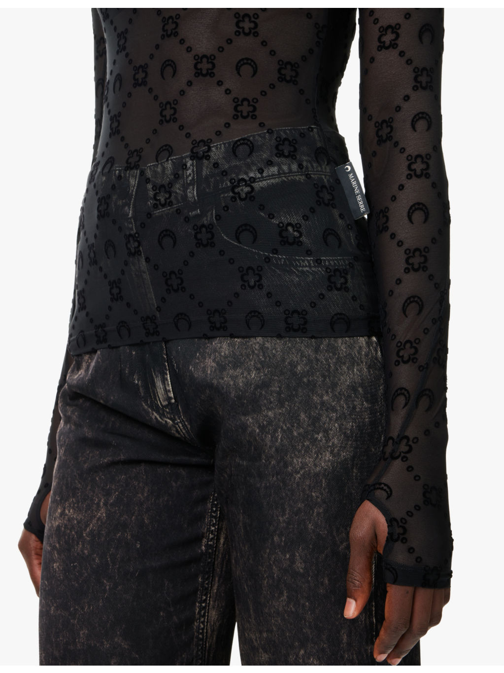 Moonogram-flocked high-neck mesh top - 5