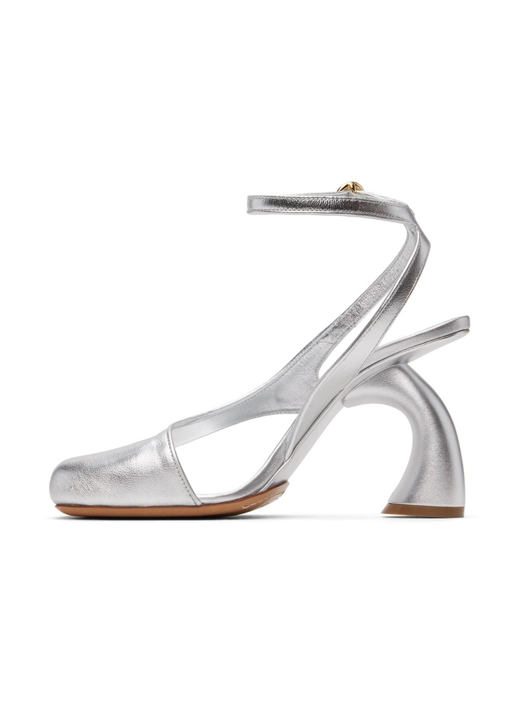 Silver Leather Heeled Sandals - 3