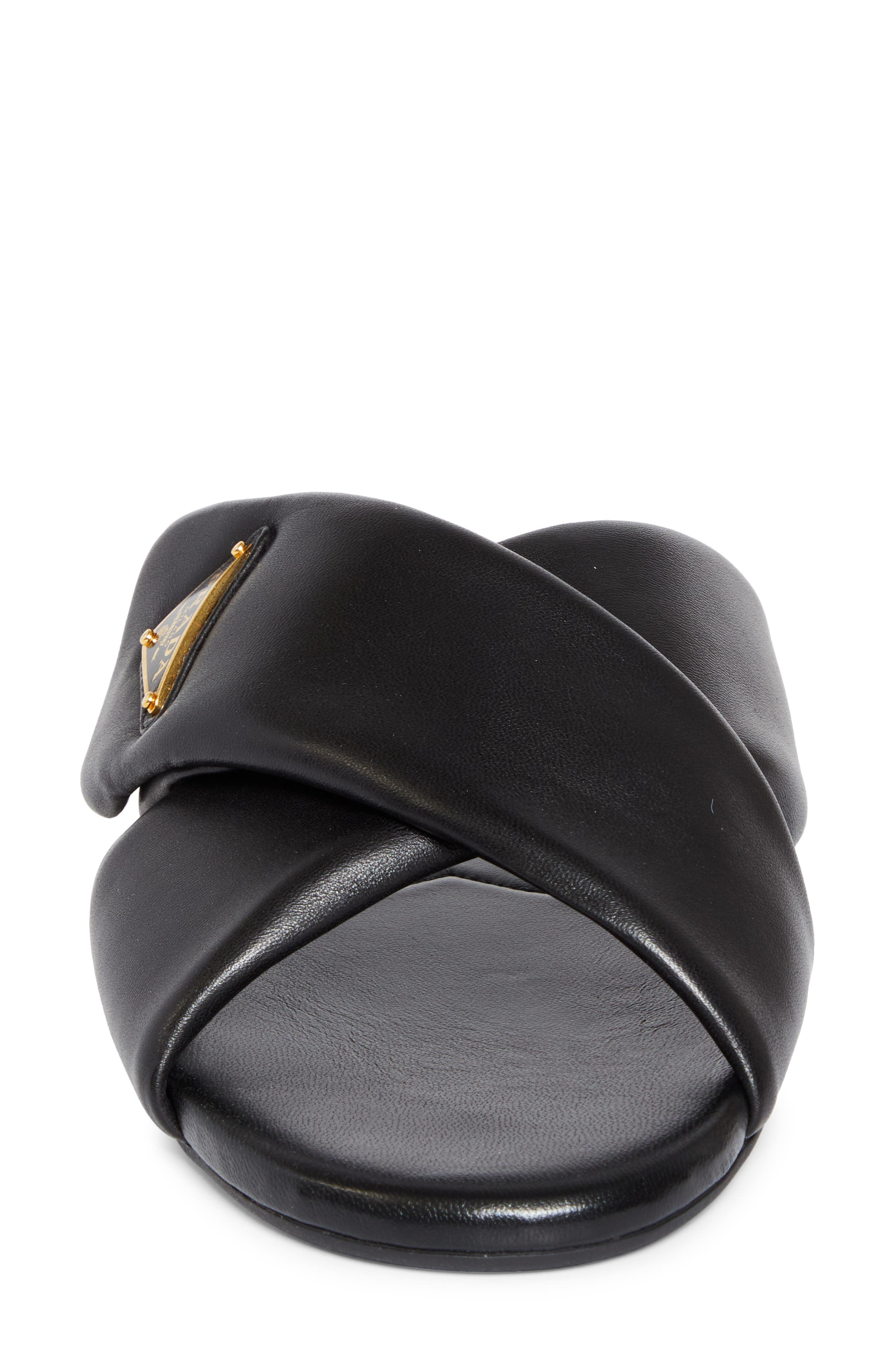 Prada Logo Crisscross Slide Sandal in Nero at Nordstrom - 4