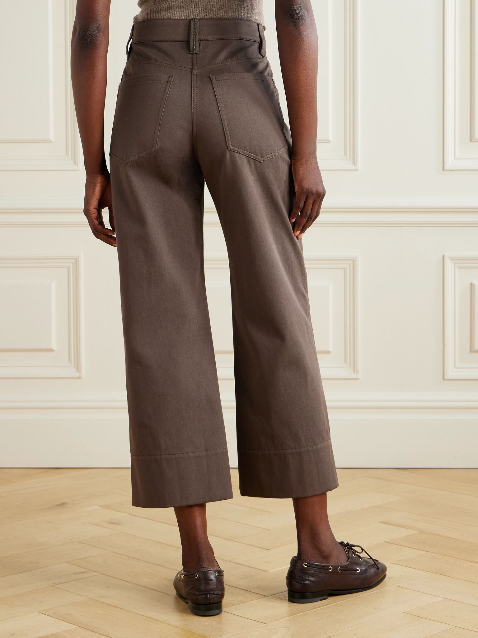 Cropped bead-embellished straight-leg jeans Brown - 4