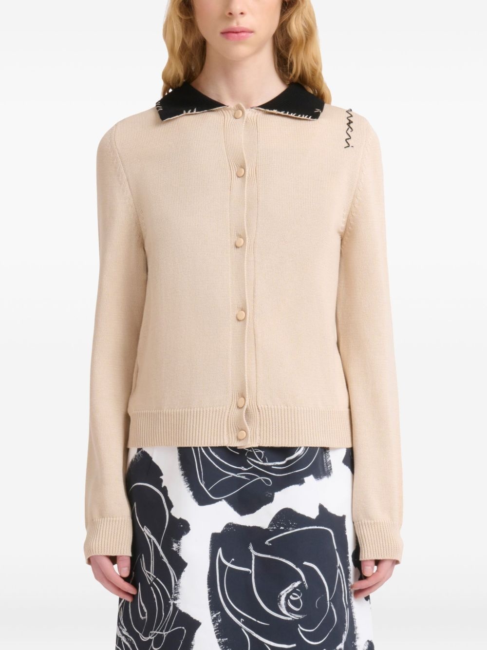 contrasting-collar cardigan - 2