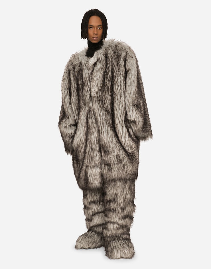 Single-breasted faux fur coat - 4