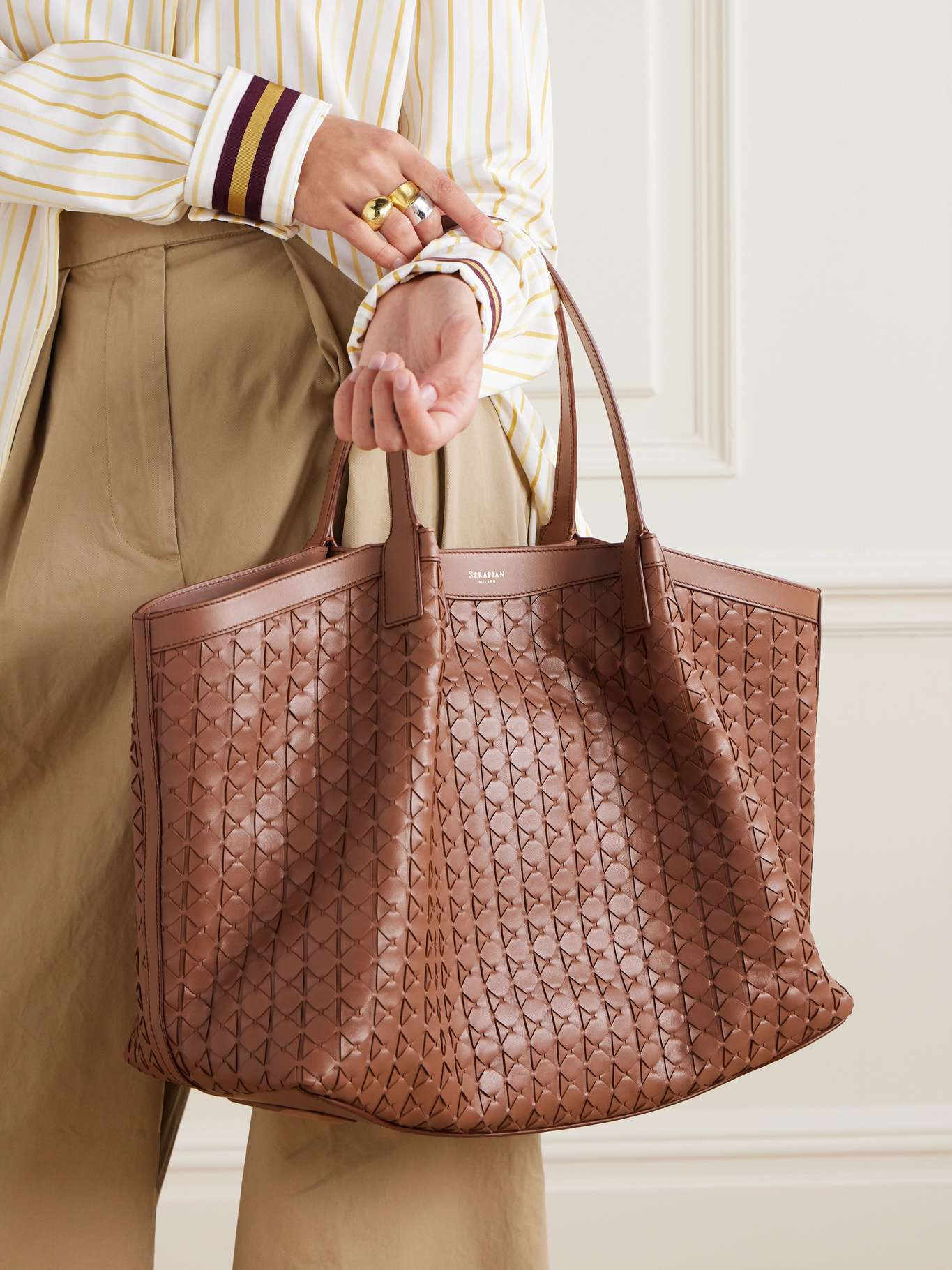 Secret large woven leather tote Tan - 2