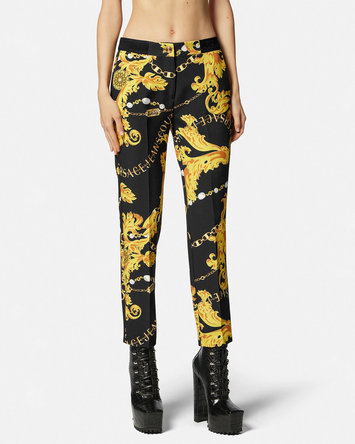 Black Chain Couture Leggings by Versace Jeans Couture on Sale