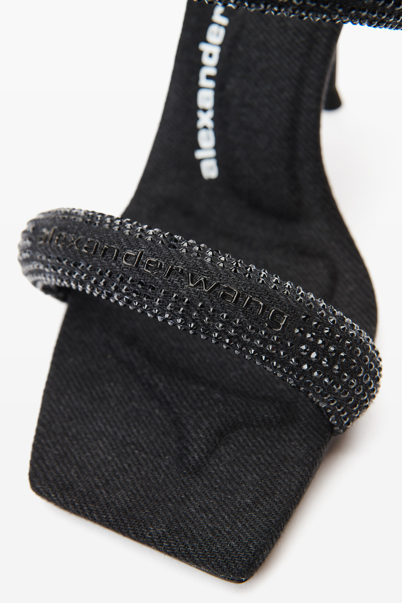 Alexander Wang julie 105mm denim crystal hotfix tubular sandal outlook