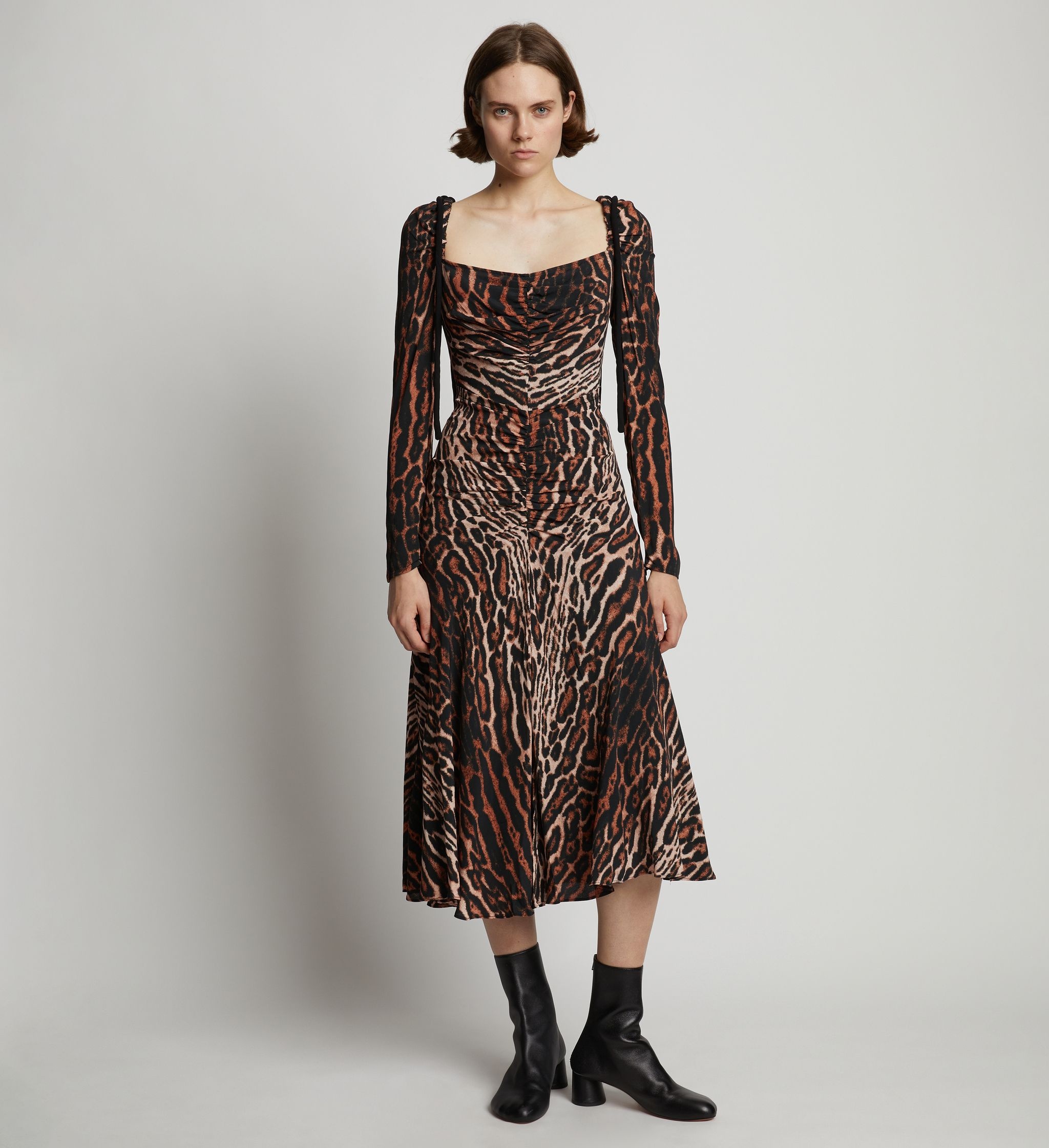 Leopard Crepe De Chine Cinched Dress - 2