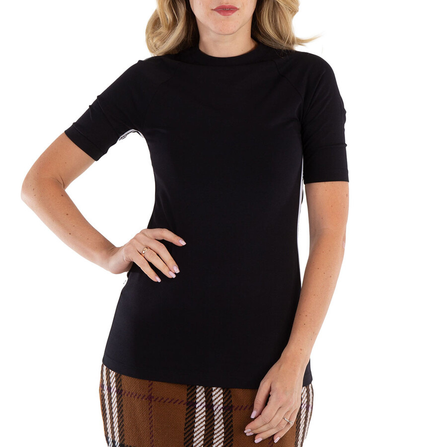 Burberry Ladies Black Thora Logo Tape Stretch-Cotton T-Shirt - 3