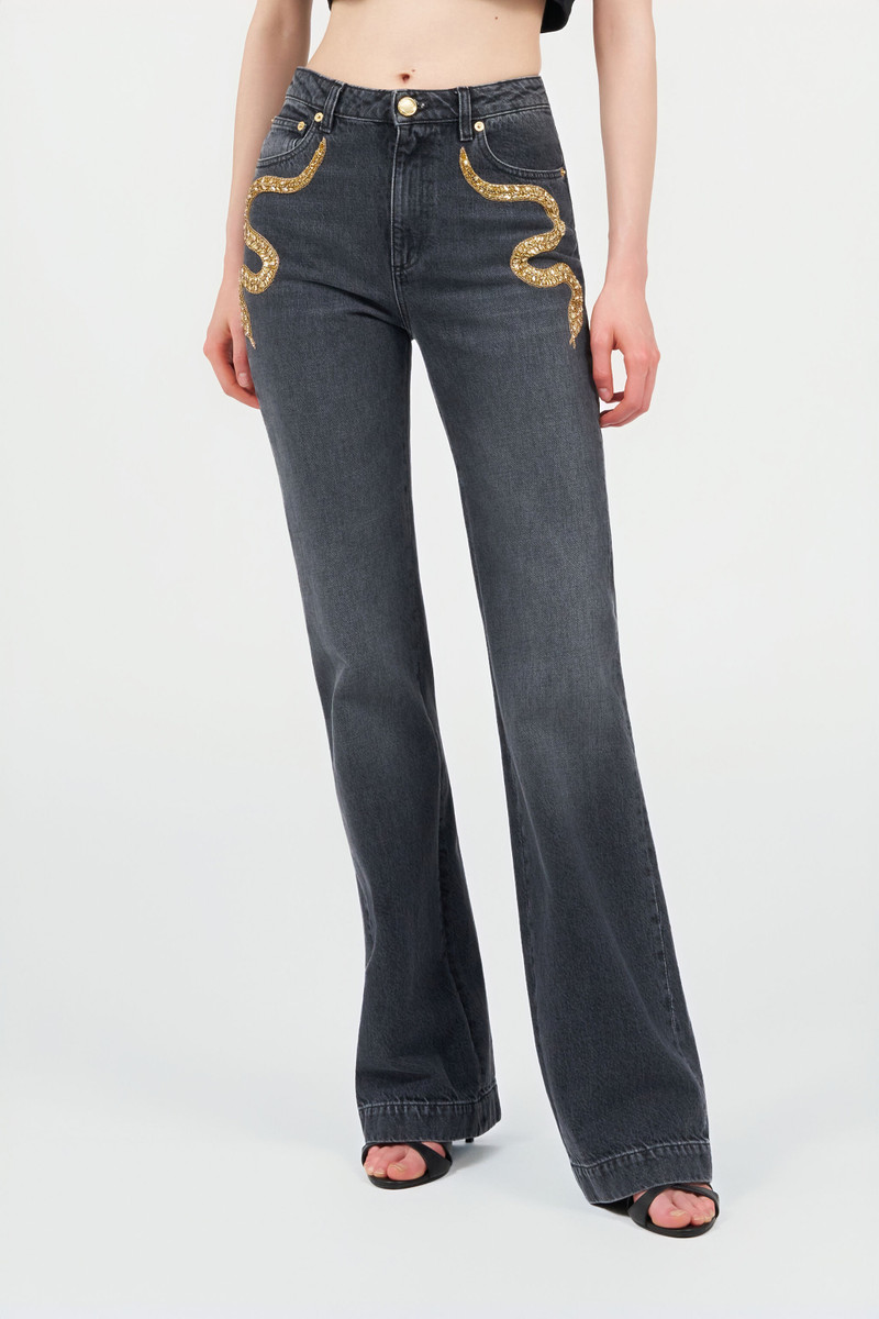 Flared Jeans with Snake Embroidery 3