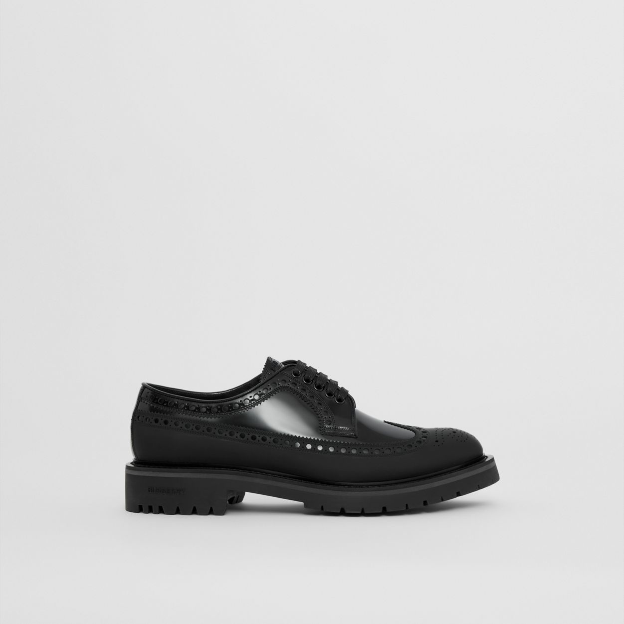 Brogue Detail Leather Derby Shoes - 1