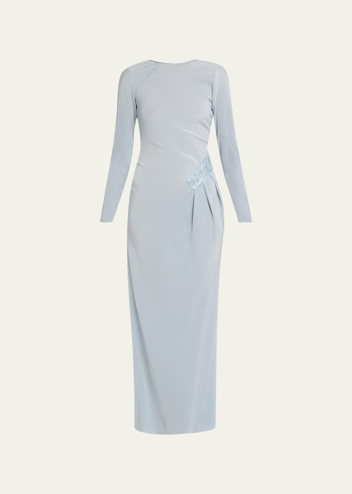 Plisse Jersey Gown with Beaded Hip Detail - 1
