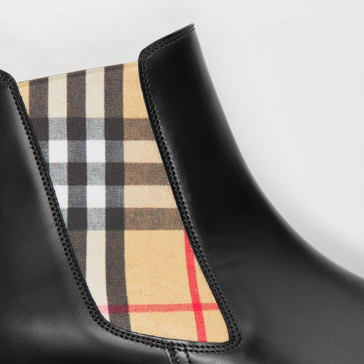 Vintage Check Detail Leather Chelsea Boots - 3