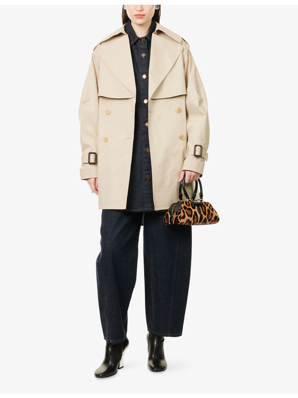 Belted Notch-Lapels Cotton Trench Coat - 2