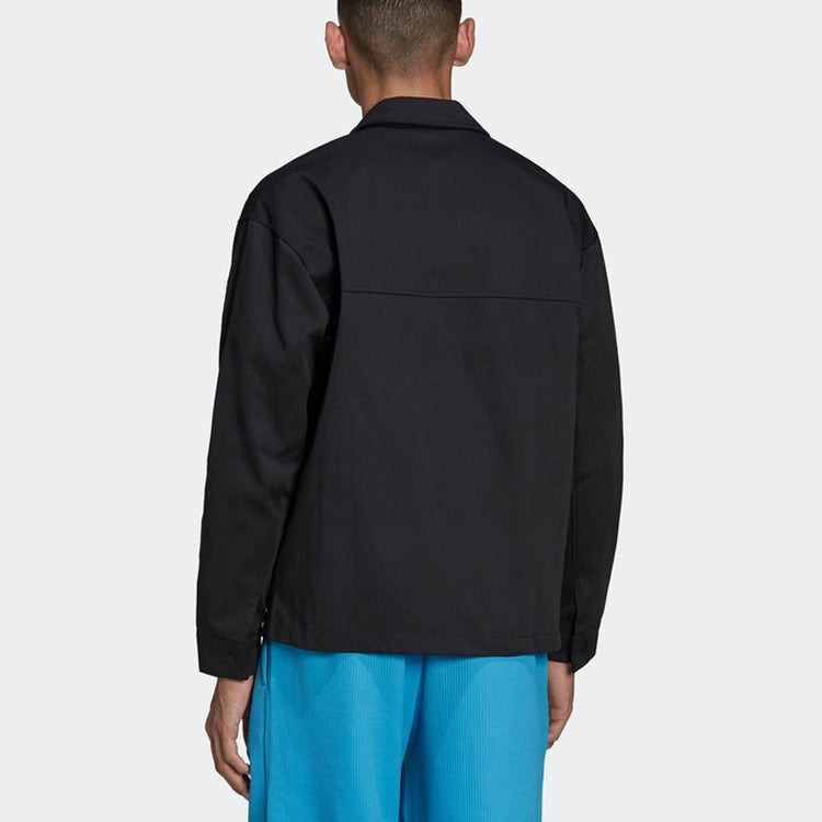 Men's adidas originals Logo Embroidered Solid Color Lapel Long Sleeves Sports Black Jacket HC4540 - 3