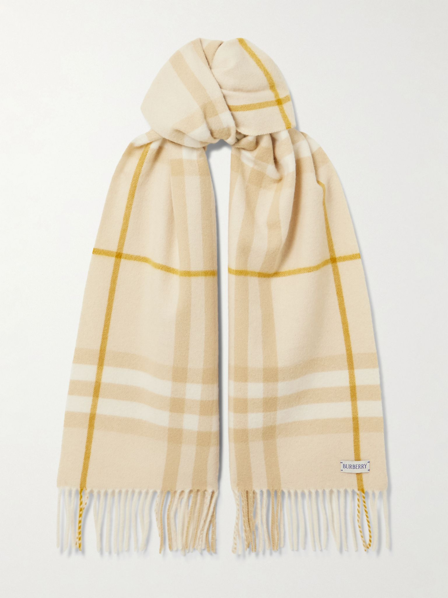 Fringed checked cashmere scarf Cream - 1