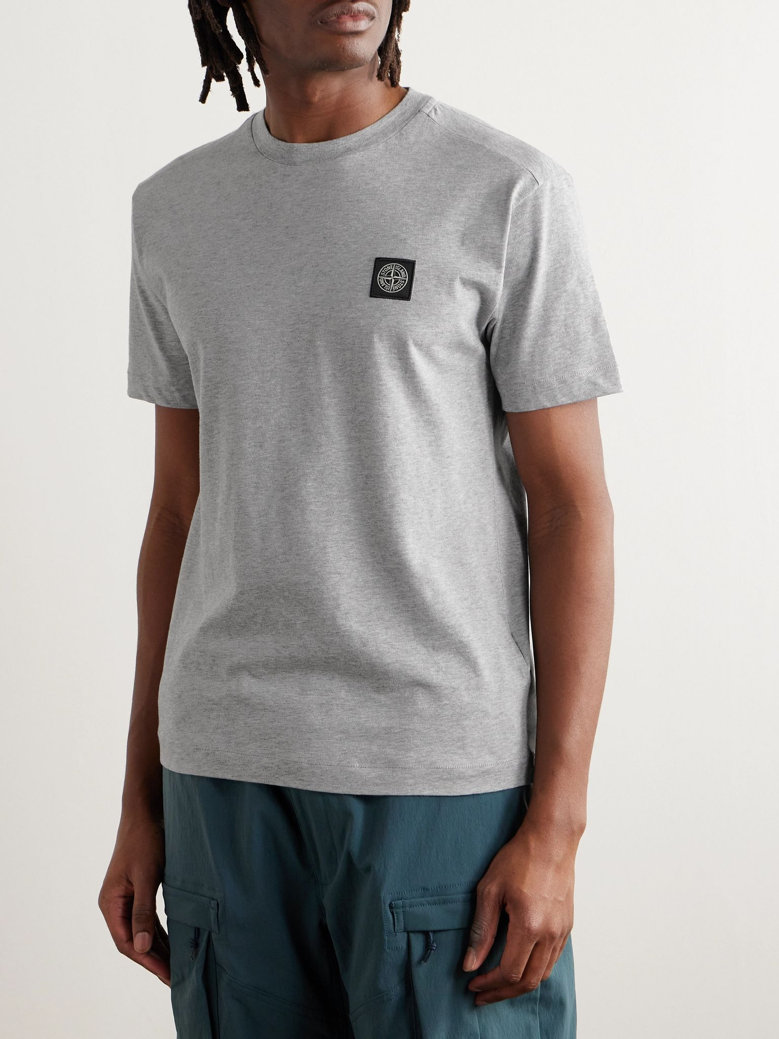 Logo-Appliquéd Cotton-Jersey T-Shirt Gray - 3