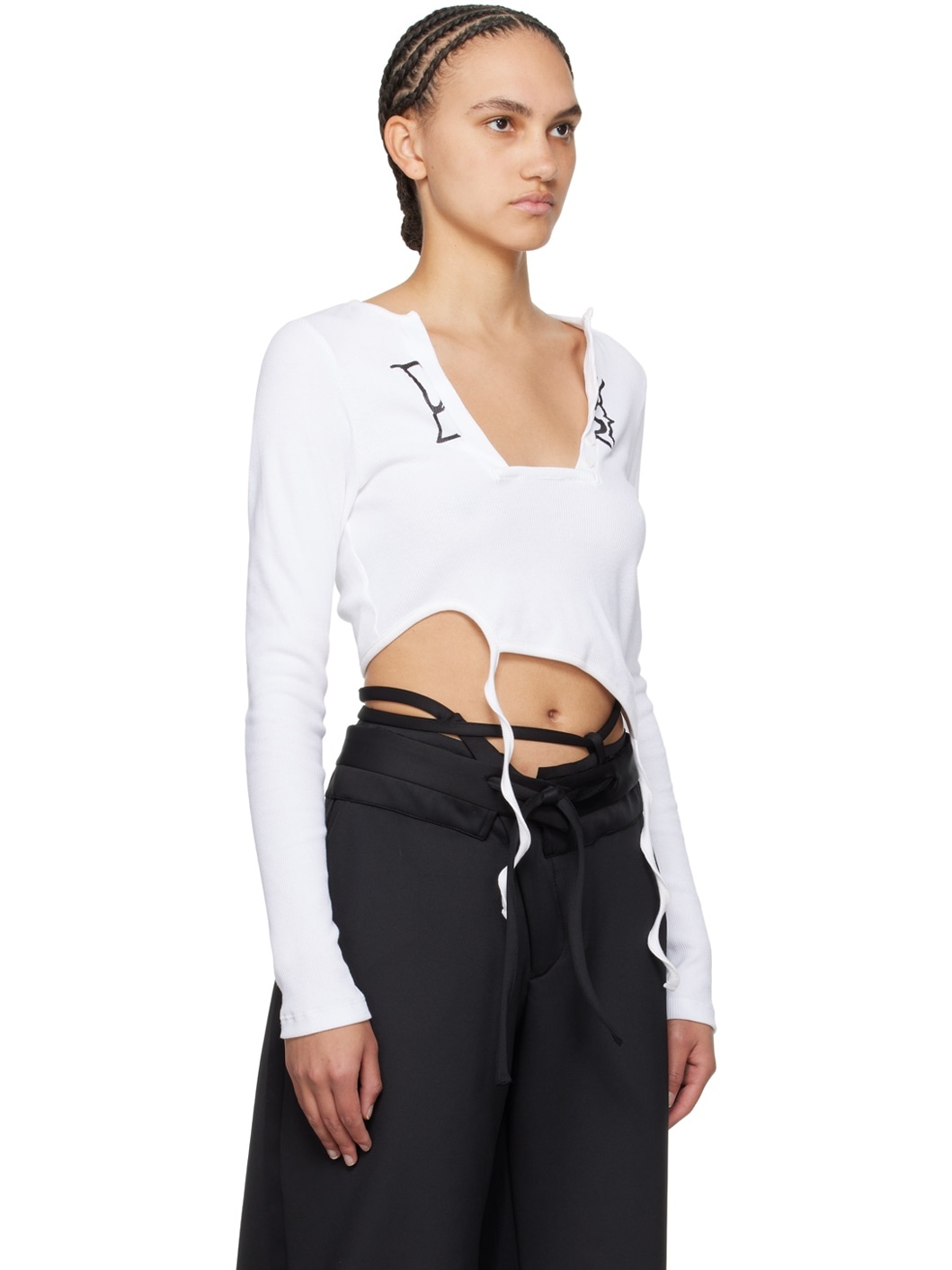 White Asymmetric Long Sleeve T-Shirt - 2