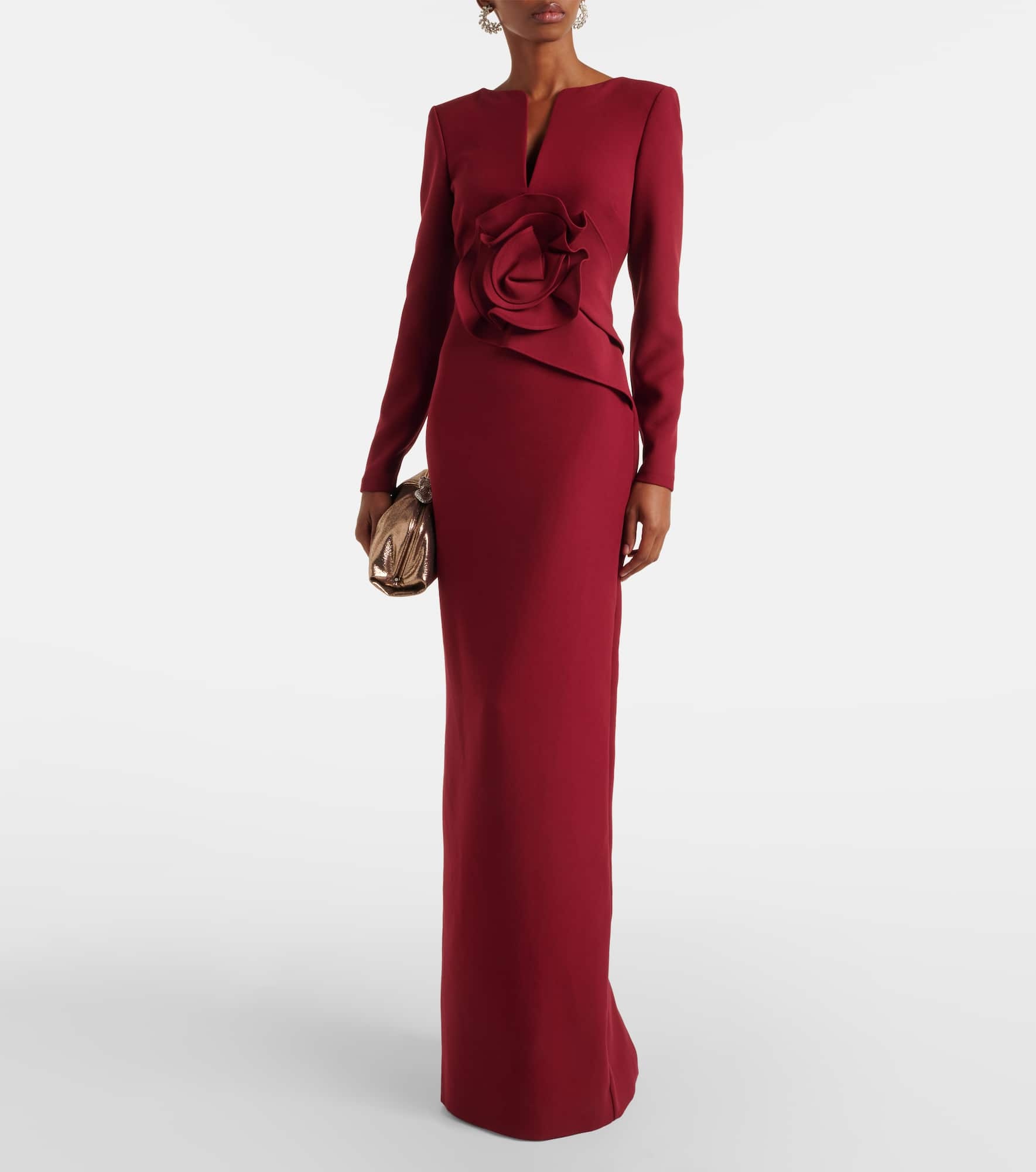 Floral-appliqué crêpe gown - 2
