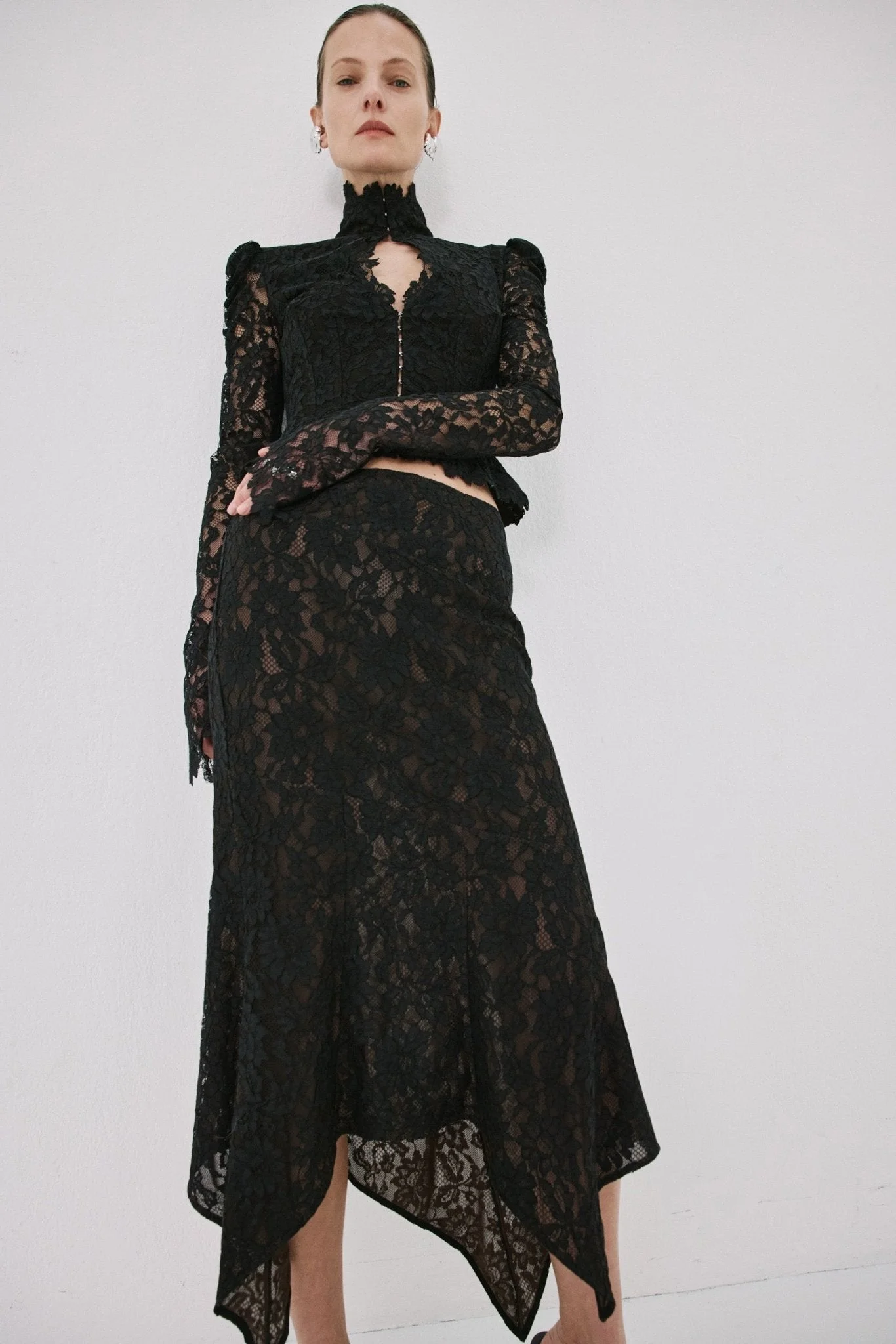FAELA MIDI SKIRT IN BLACK LACE - 1